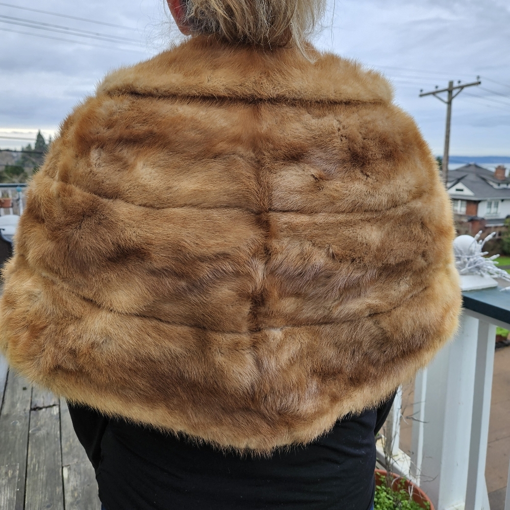 Vintage real mink shawl wrap with pockets S/M/L - Picture 3 of 14